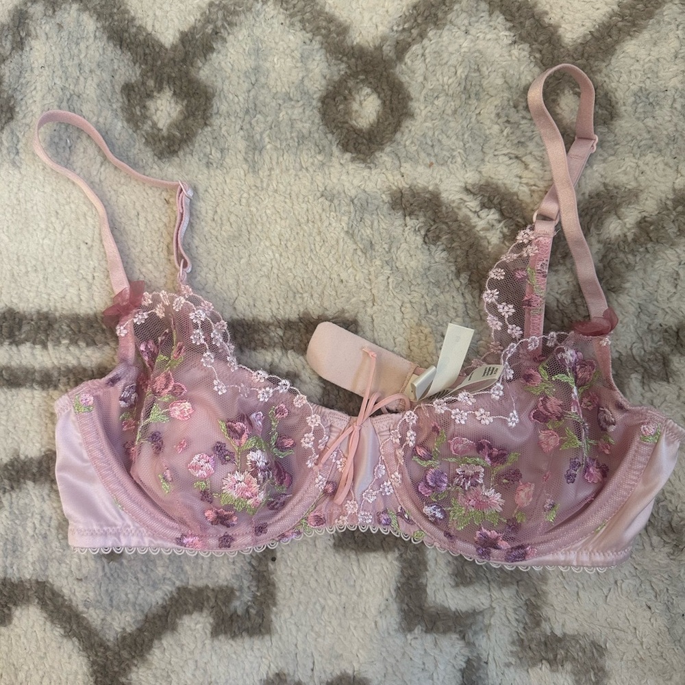 For Love and Lemons Floral Lace Underwire Bra - Pink